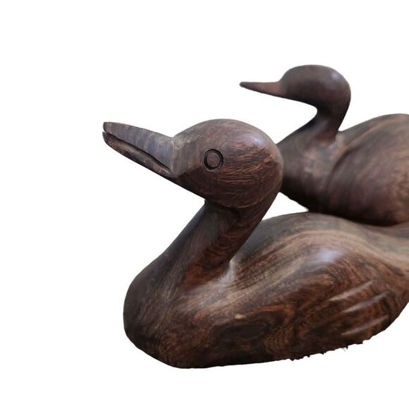 Ironwood Carving Pair of Ducks Brown Iron Wood Figure MCM - Picture 8 of 8